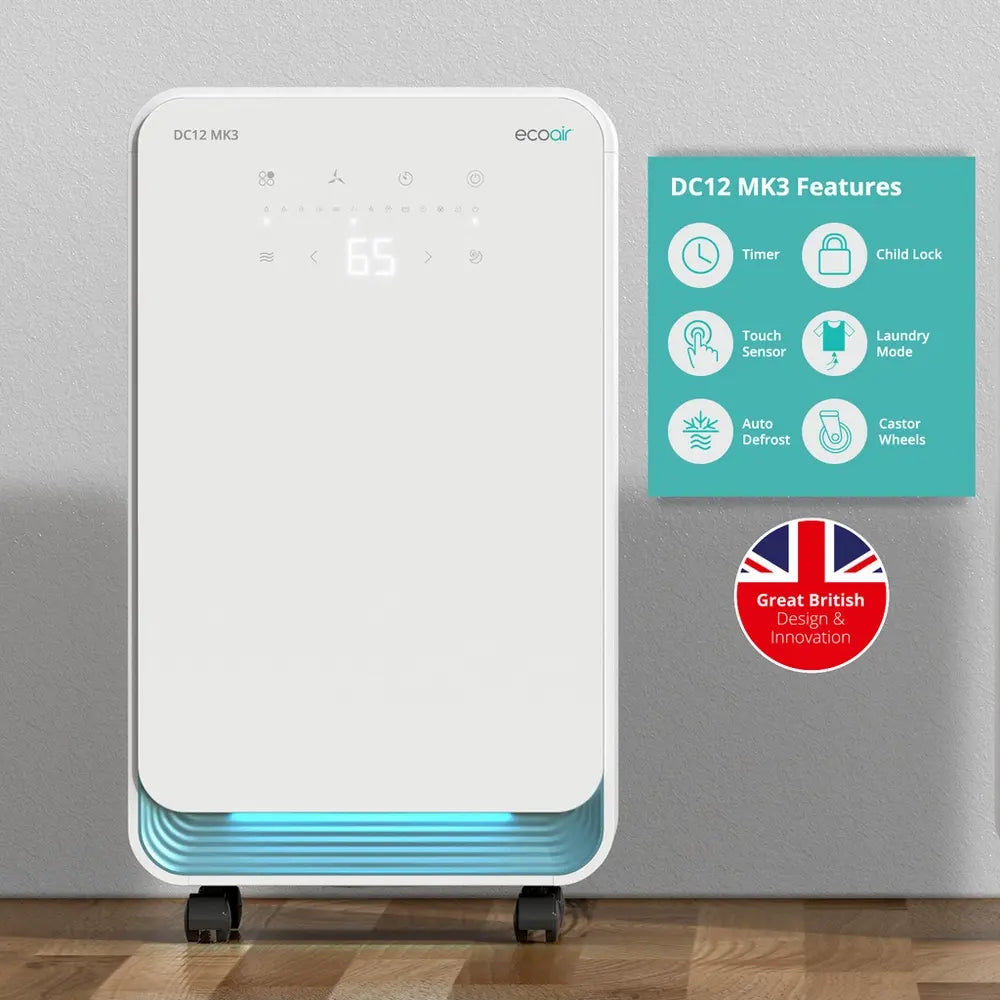 Ecoair DC12 MK3 Compressor Dehumidifier - 12 Litres Per Day, White
