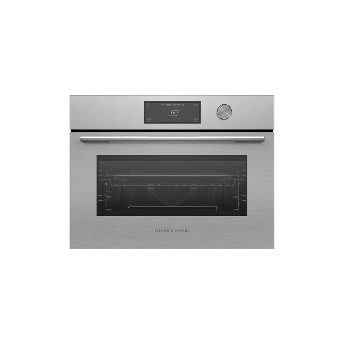 Fisher & Paykel OM60NCUDX5 Series 9 Contemporary Compact Combi-Microwave Oven, 49 Litre, 18 Functions, 59.6cm Wide - Brushed Silver Glass