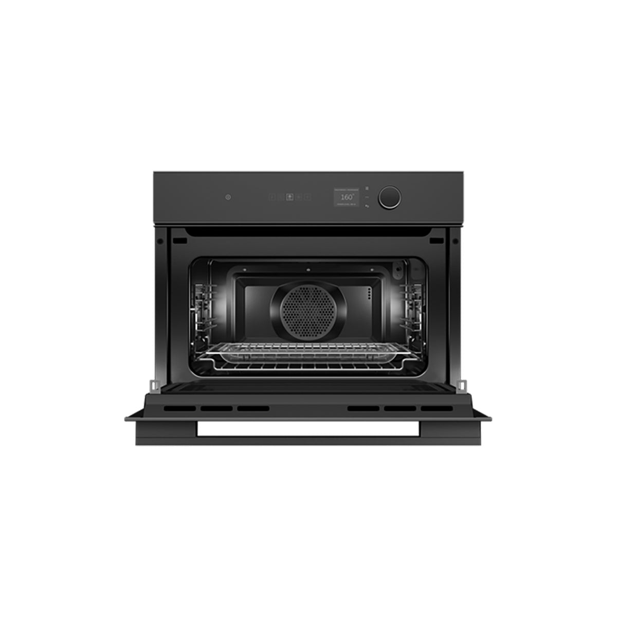 Fisher & Paykel OM60NMLB1 Series 7 Minimal Compact Combi-Microwave Oven, 49 Litre, 19 Functions, 59.6cm Wide - Black Glass