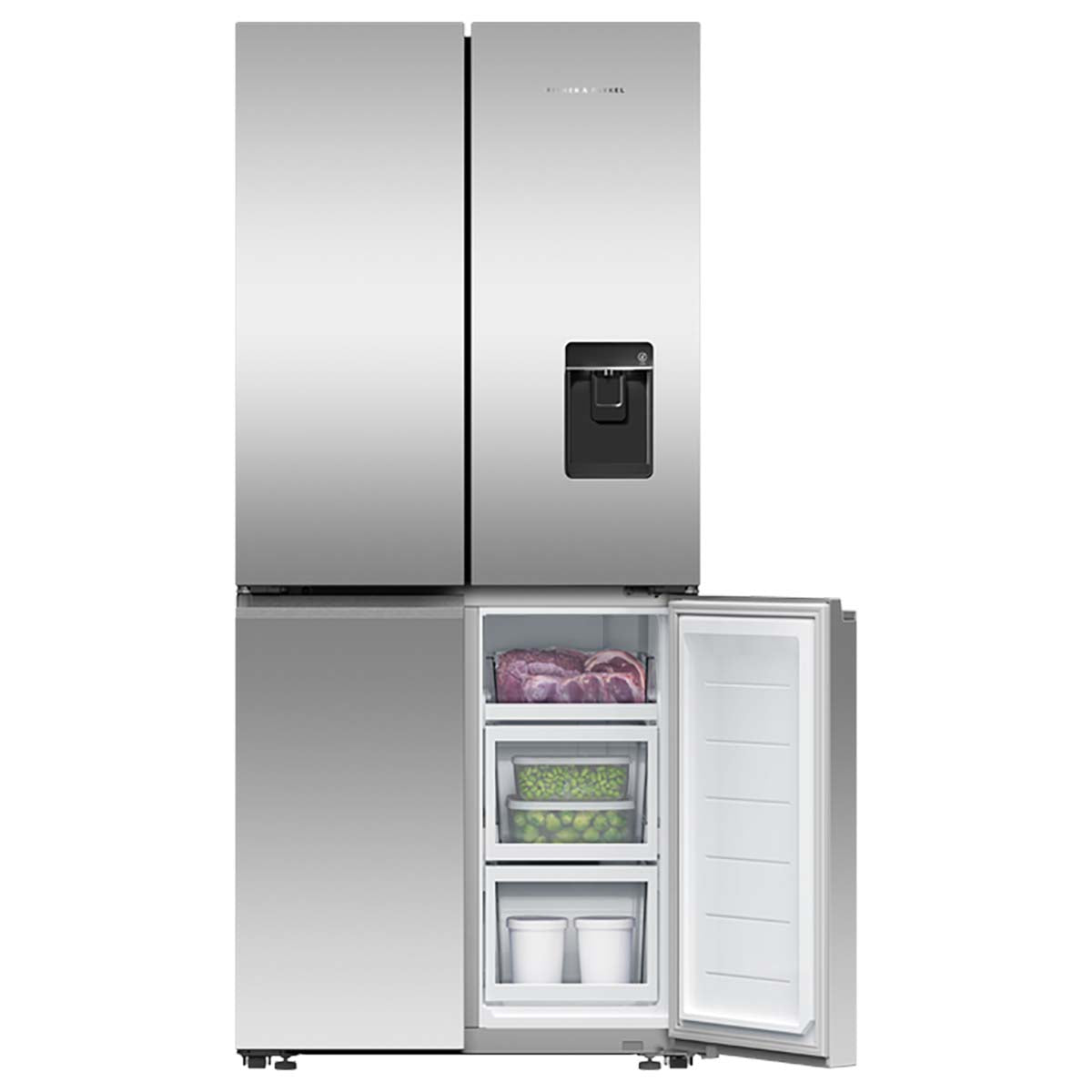 Fisher & Paykel RF500QNUX1 Series 7 498 Litre Quad Door Refrigerator Freezer, Ice & Water, 79cm Wide - Stainless Steel