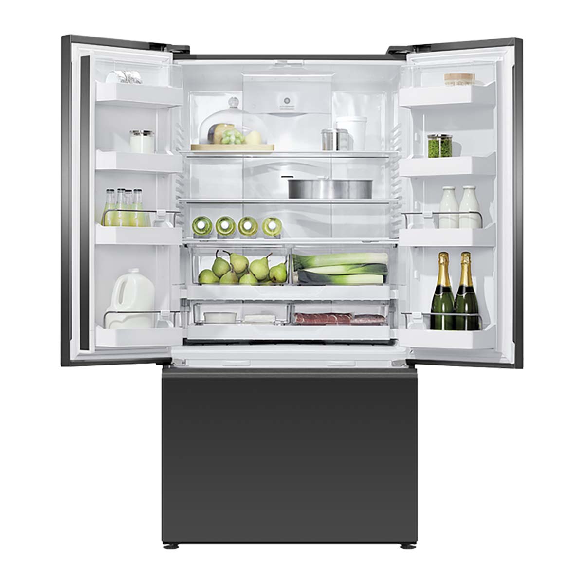 Fisher & Paykel RF540AZUB6 Series 7 569 Litre Freestanding French Door Refrigerator Freezer, Ice & Water, 90cm Wide - Black Glass