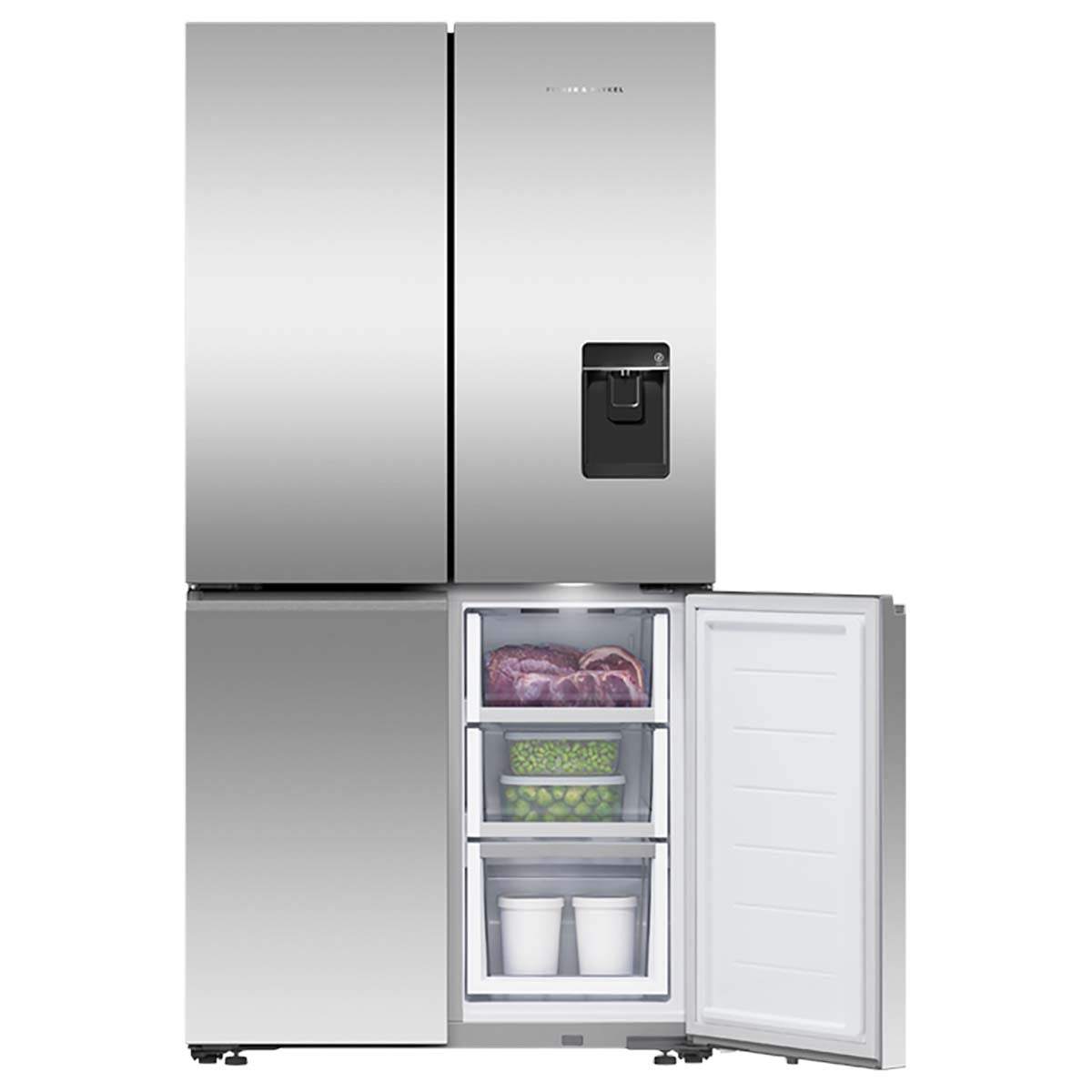 Fisher & Paykel RF605QNUVX1 Series 7 538 Litre Quad Door Refrigerator Freezer, Ice & Water, French Hinge, 90.5cm Wide - Stainless Steel