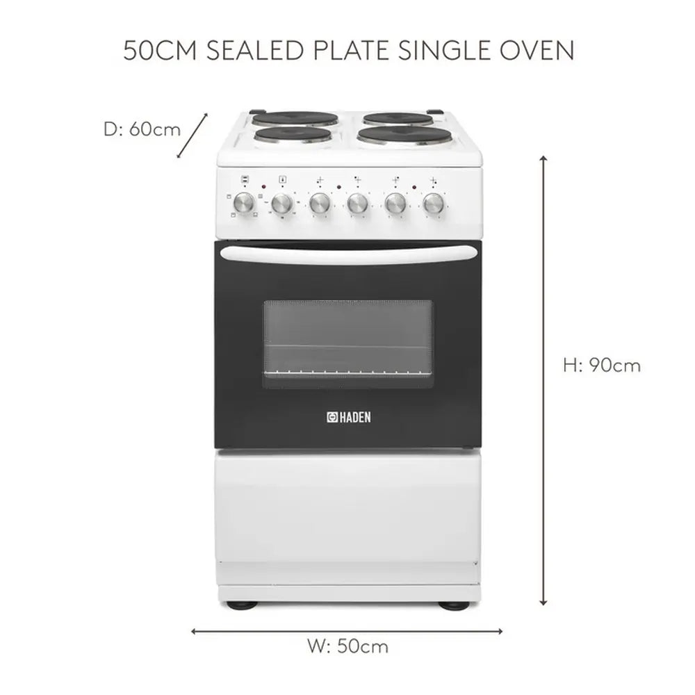 Haden HES051W 50cm Single Oven Electric Cooker with Sealed Plate Hob, White