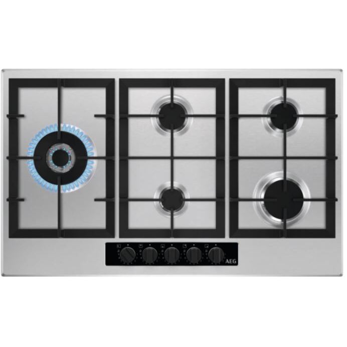 AEG HGB95522YM 6000 Series 86cm 5 Burner Gas Hob, Stainless Steel