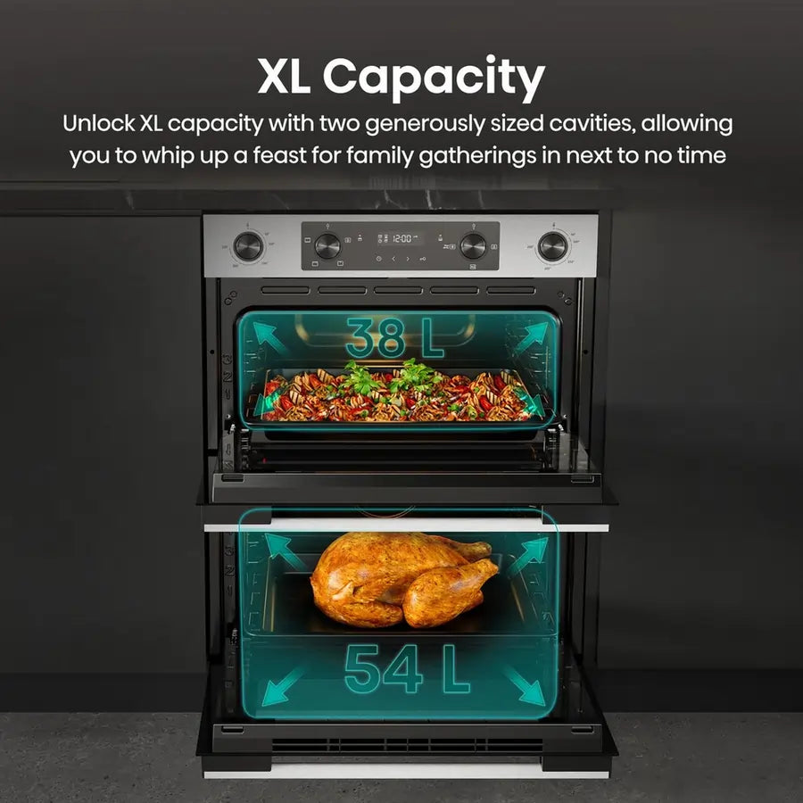 Hisense BUD714221CX 59.4cm Built-Under Electric Double Oven, Black & Stainless Steel