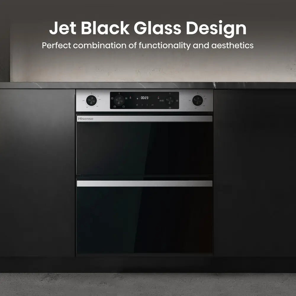 Hisense BUD714221CX 59.4cm Built-Under Electric Double Oven, Black & Stainless Steel