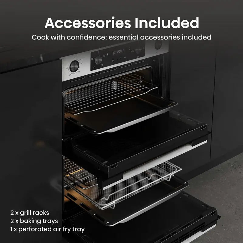 Hisense BUD714221CX 59.4cm Built-Under Electric Double Oven, Black & Stainless Steel