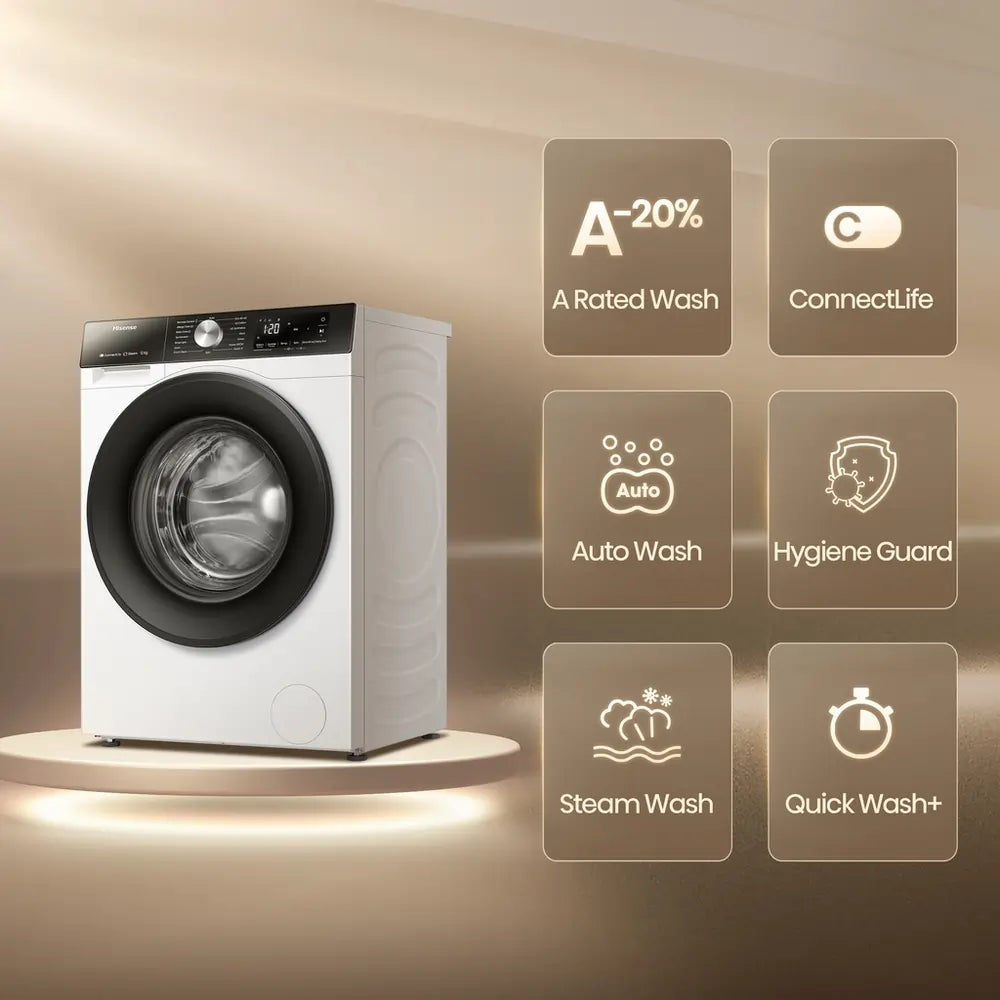 Hisense WF3S1243BW3 12kg 1400 Spin Steam Washing Machine, White
