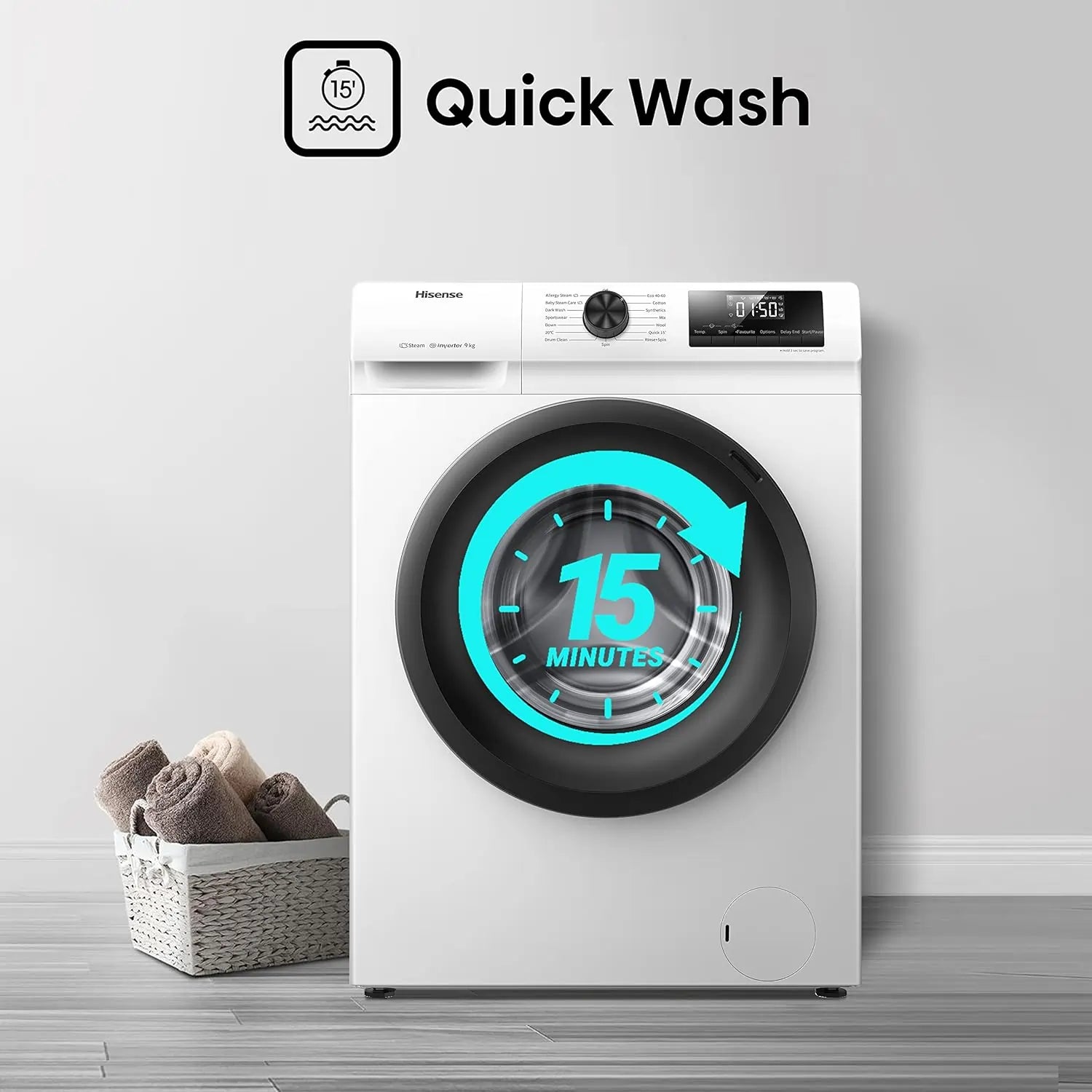 Hisense WFQP9014EVM 9kg 1400 Spin Washing Machine, White