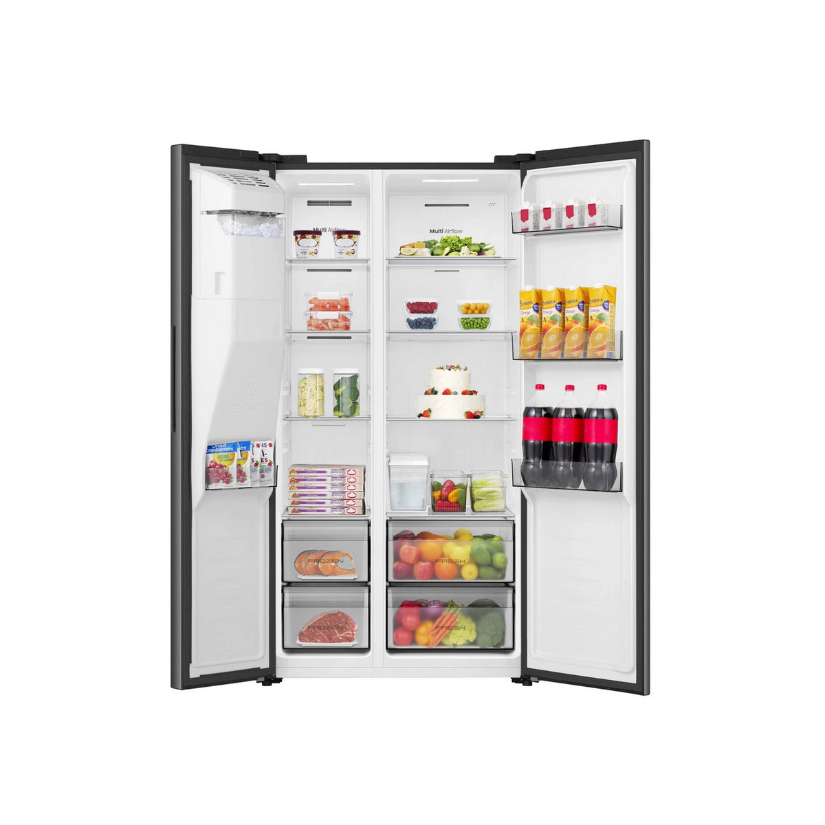 Hisense RS5P528STBE PureFlat Total No Frost Freestanding American Side By Side Fridge Freezer, 528 Litre, 91.1cm Wide - Black