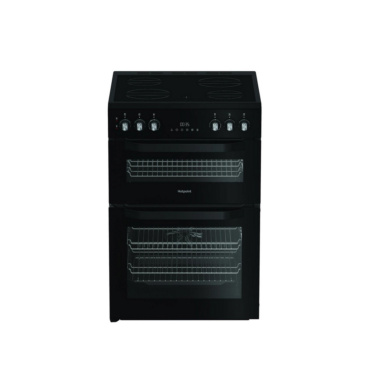 Hotpoint HDE6VDC2B1 Double Oven Electric Cooker With Ceramic Hob, 60cm Wide - Black