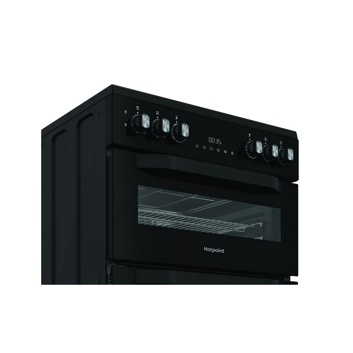Hotpoint HDE6VDC2B1 Double Oven Electric Cooker With Ceramic Hob, 60cm Wide - Black