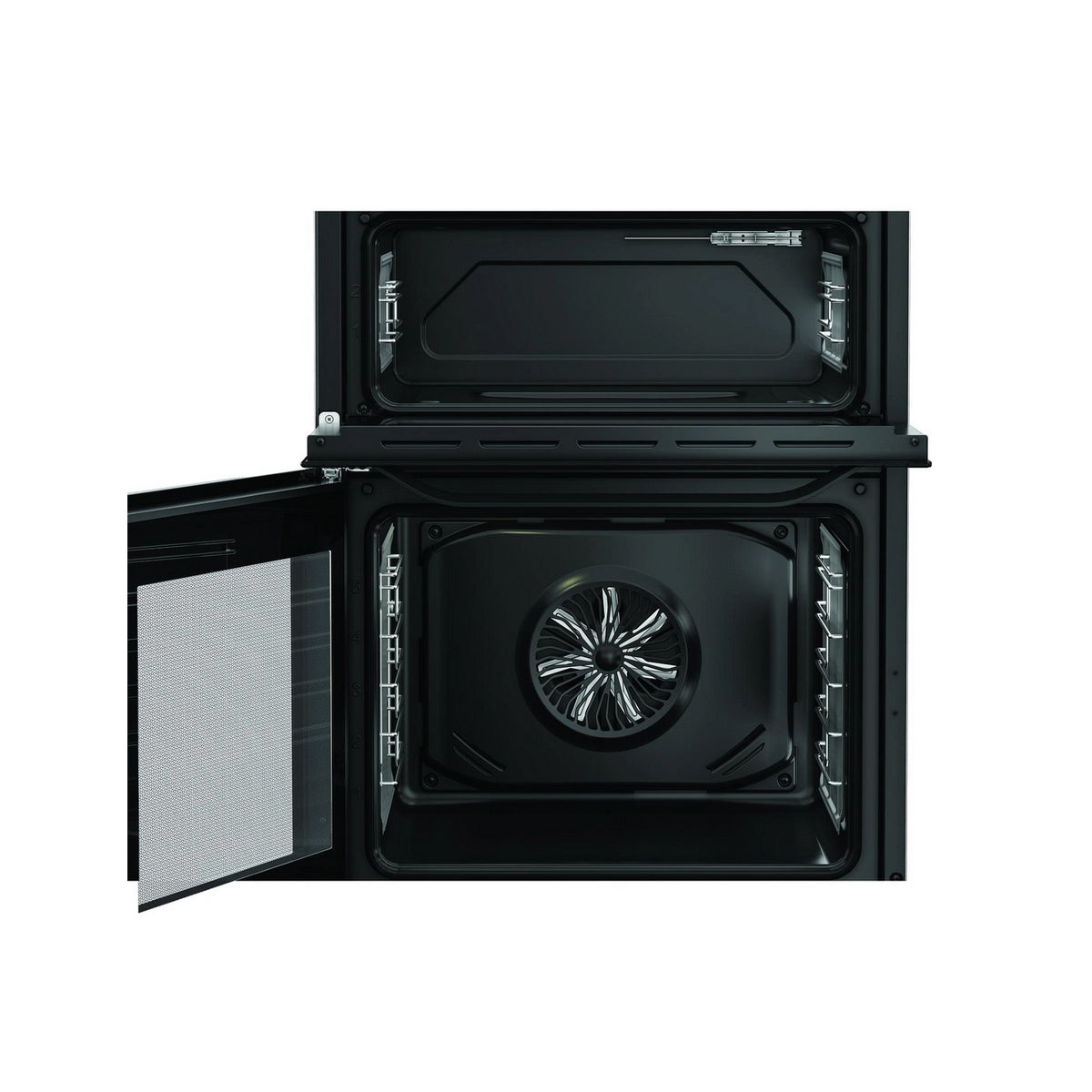 Hotpoint HDE6VDC2B1 Double Oven Electric Cooker With Ceramic Hob, 60cm Wide - Black