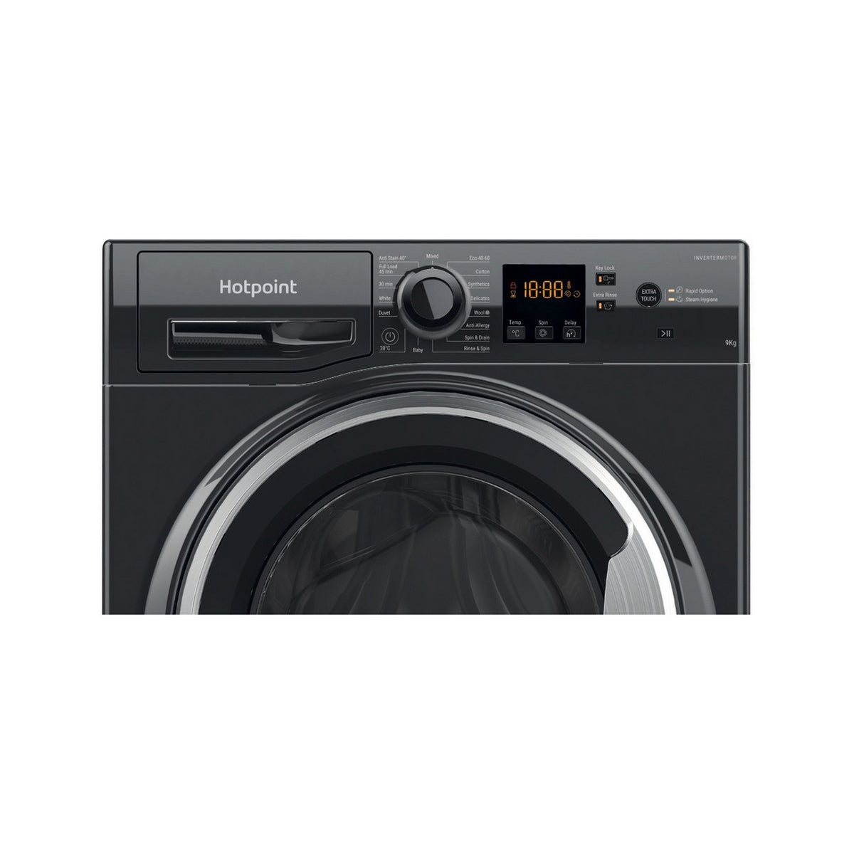 Hotpoint NSWF946BSUK Washing Machine, 9Kg, 1400 Spin, 59.5cm Wide - Black