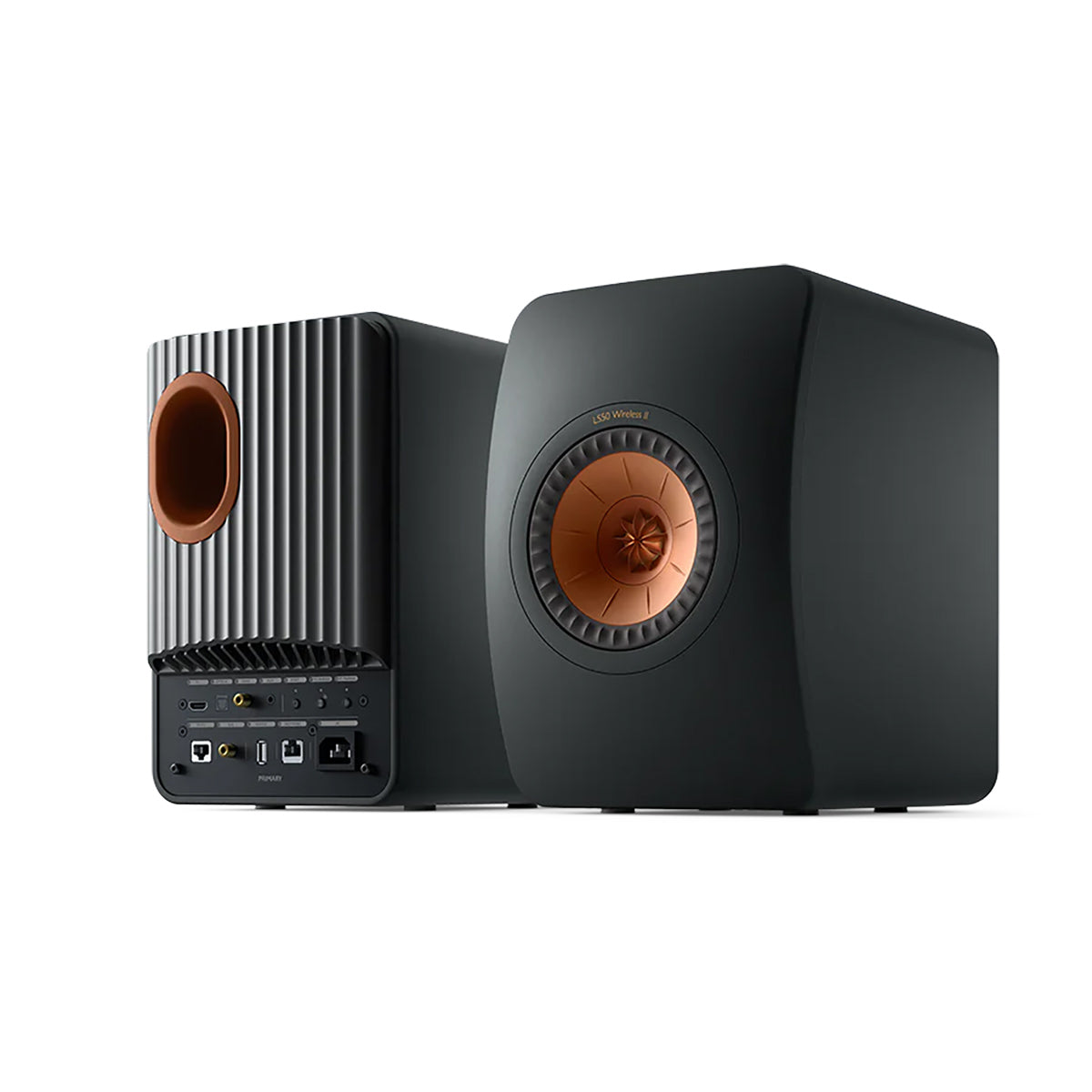 KEF LS50 Wireless II Active Wireless HiFi Speakers, Compatible with AirPlay2 and Google Cast, 760W, 20cm Wide - Carbon Black