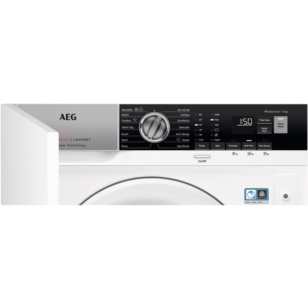 AEG L7FE7261BI 7000 Prosteam® Integrated Washing Machine, 7kg, 1200 Spin, White, D Rated