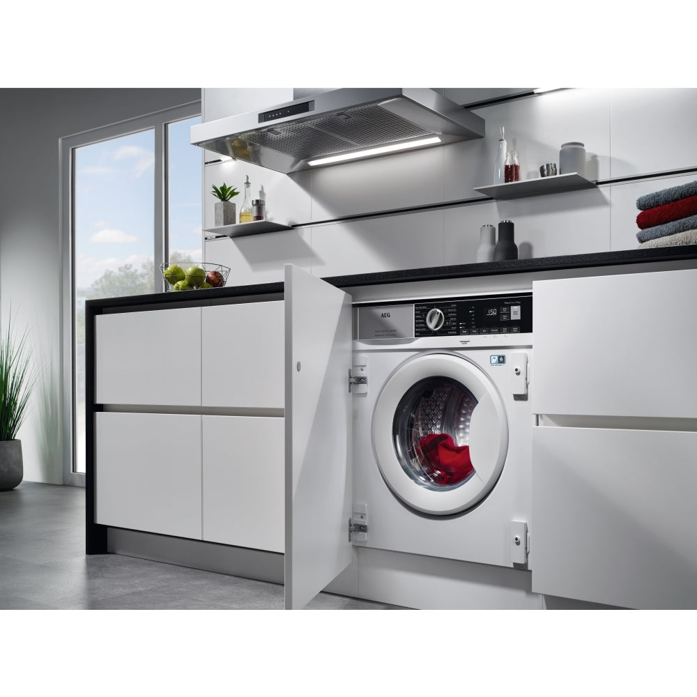 AEG L7WC84636BI ProSteam Integrated Washer Dryer, 8kg, 1600 Spin, White, D Rated