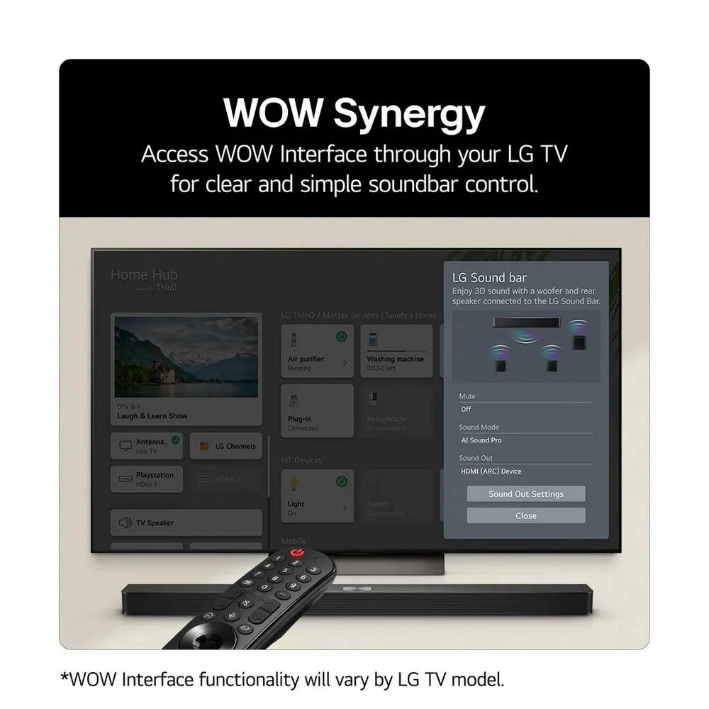 LG US90TY 570W 5.1.3ch Soundbar With Wireless Subwoofer, Black