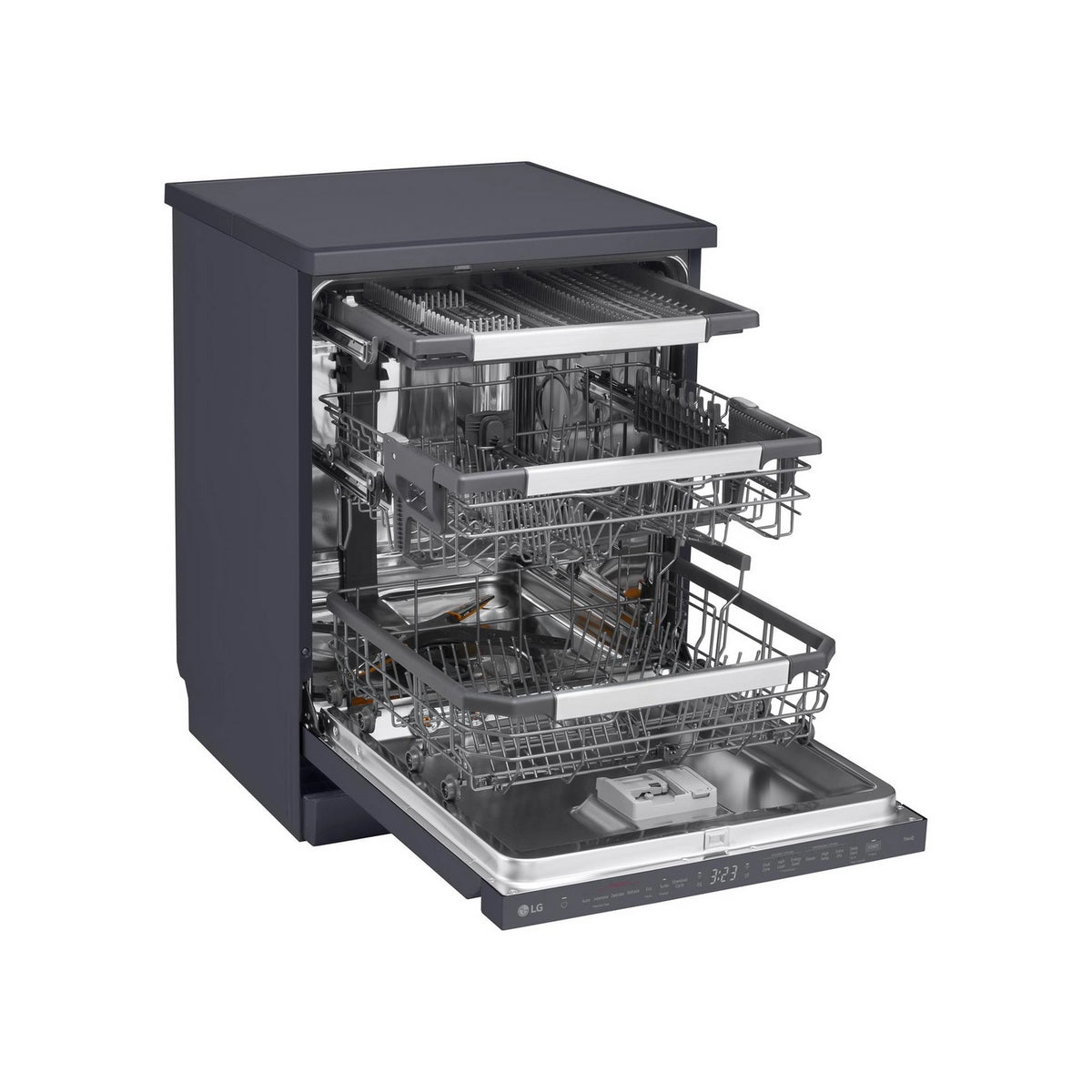 LG DF587HMS Series 7 TrueSteam QuadWash Freestanding Full Size Dishwasher, 14 Place Settings, WiFi Connected, 60cm Wide - Matte Black