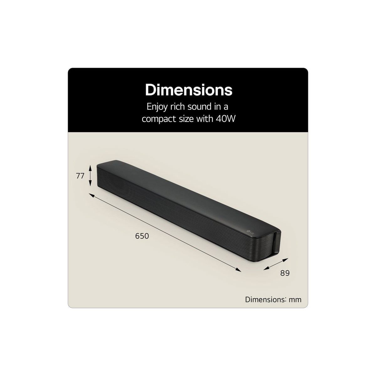 LG SQM1.AGBRLLK Soundbar Speaker 2.0 Channels 40 W, 65cm Wide - Black