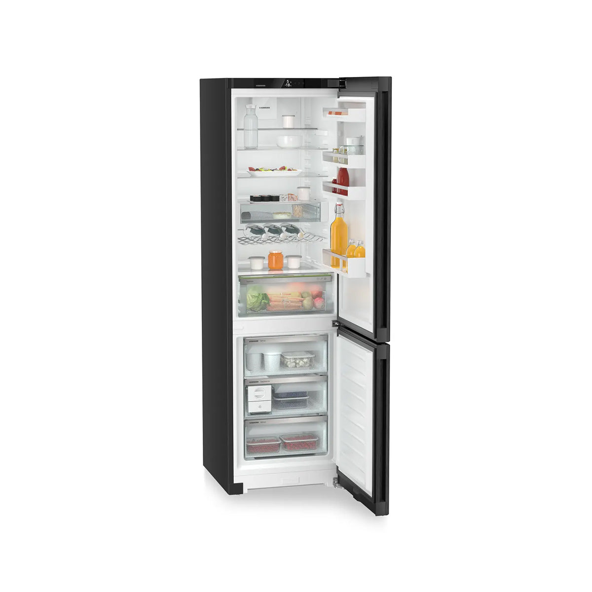 Liebherr CNbda 5723 Plus Freestanding Combined Fridge Freezer With EasyFresh And NoFrost, 371 Litre, 59.7cm Wide - Black