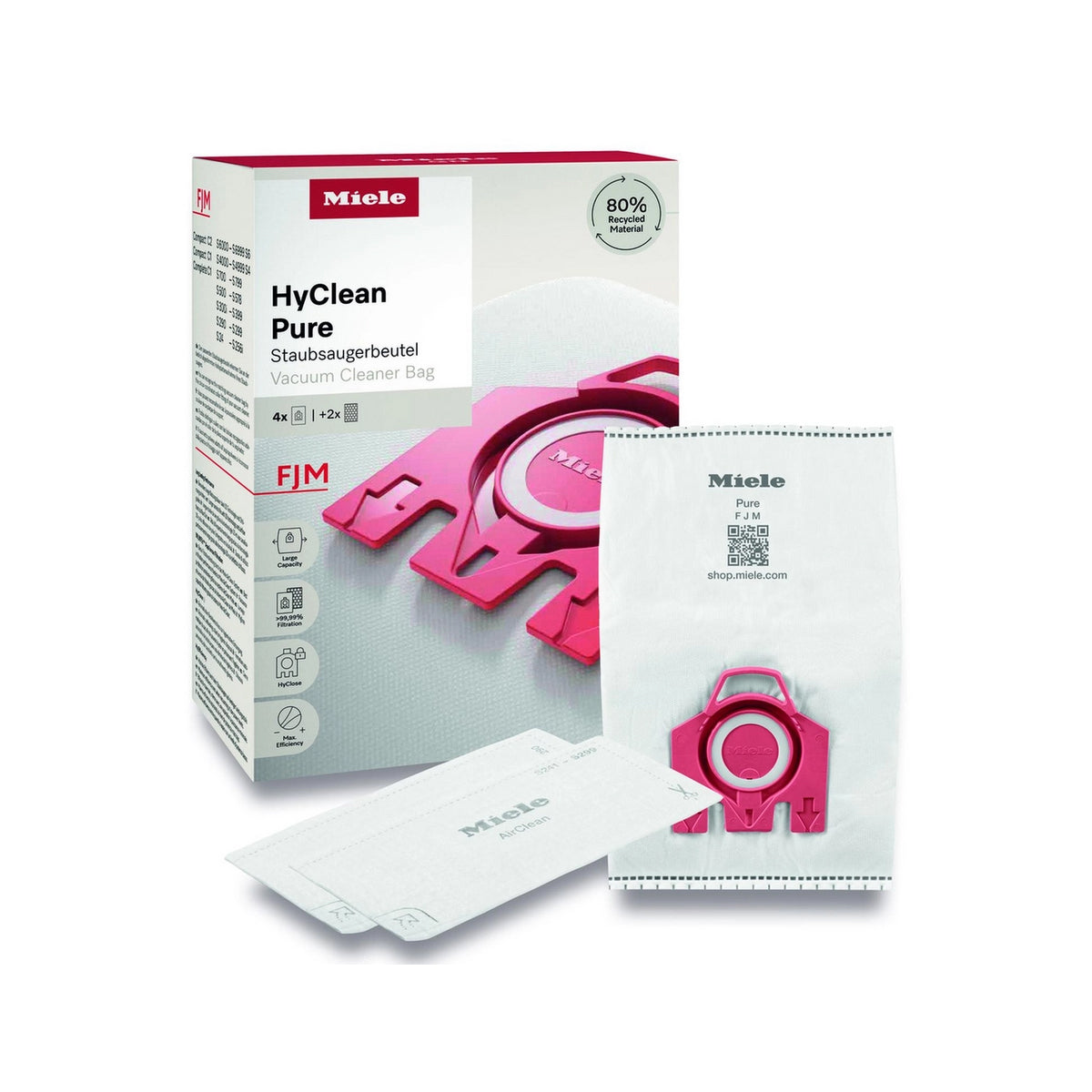 Miele FJMHYCLEANPURE Vacuum Cleaner Bags, 4 Pack - Red
