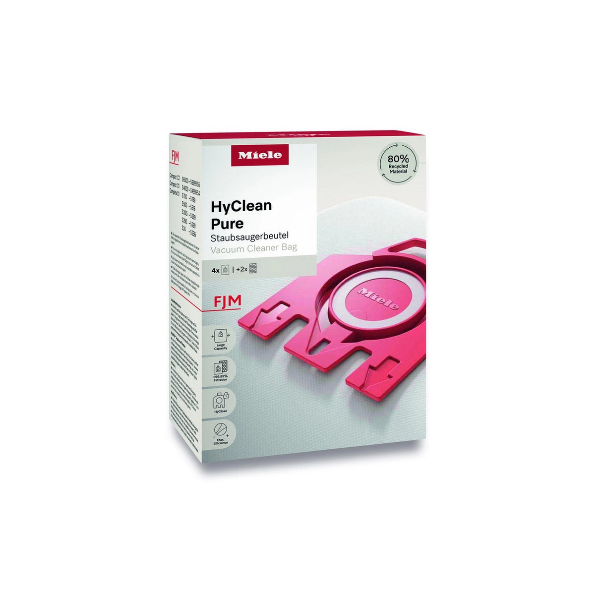Miele FJMHYCLEANPURE Vacuum Cleaner Bags, 4 Pack - Red