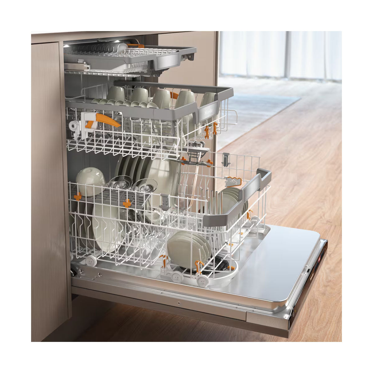 Miele G7985-SCVI-K2O-XXL Diamond Fully-Integrated Dishwasher XXL, 14 Place Settings, AutoDos, Knock2Open, 59.8cm Wide - CleanSteel/Obsidian Black