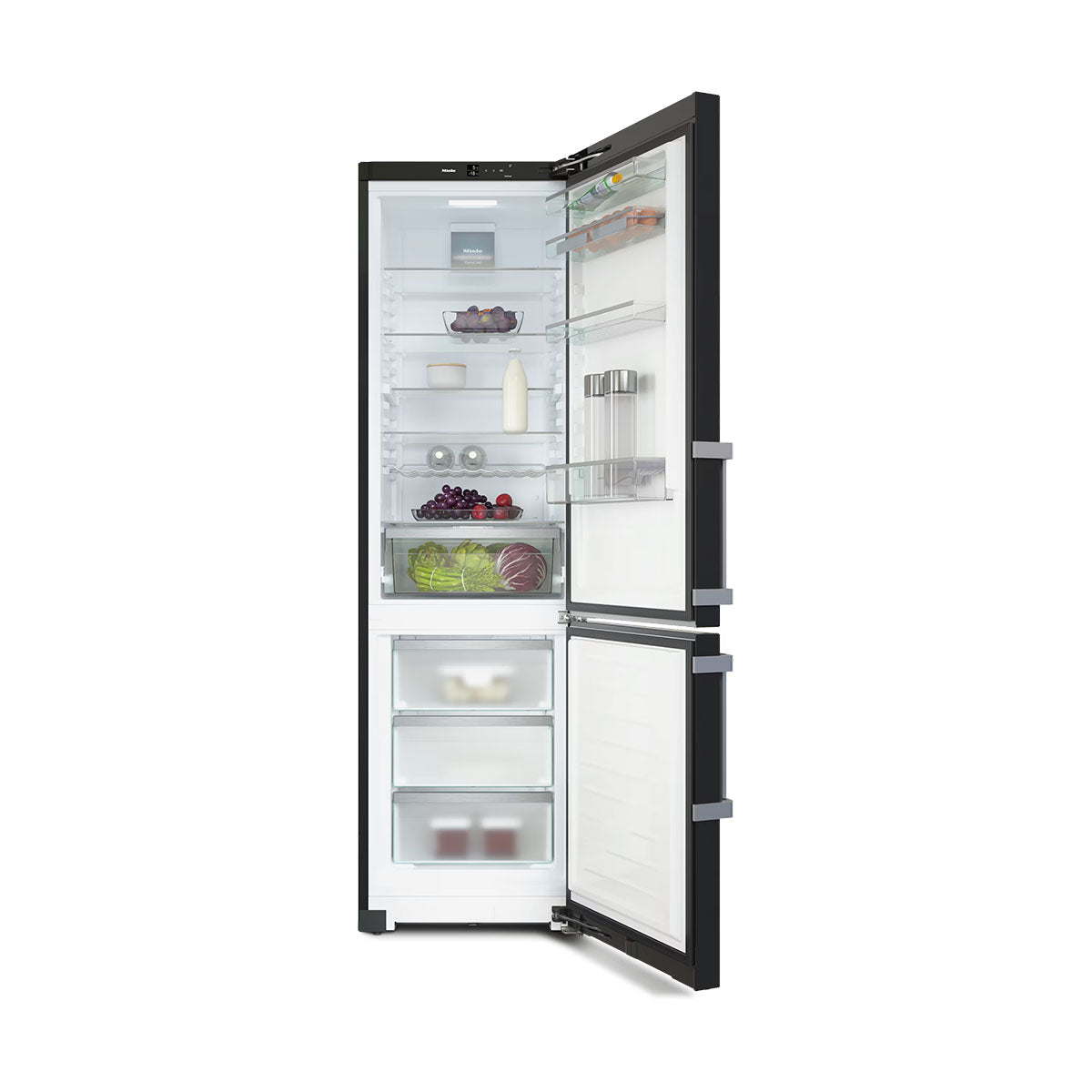 Miele KFN4795 AD Freestanding Fridge Freezer, DailyFresh, NoFrost, DynaCool, 371 Litre, 59.7cm Wide - BlackSteel Door