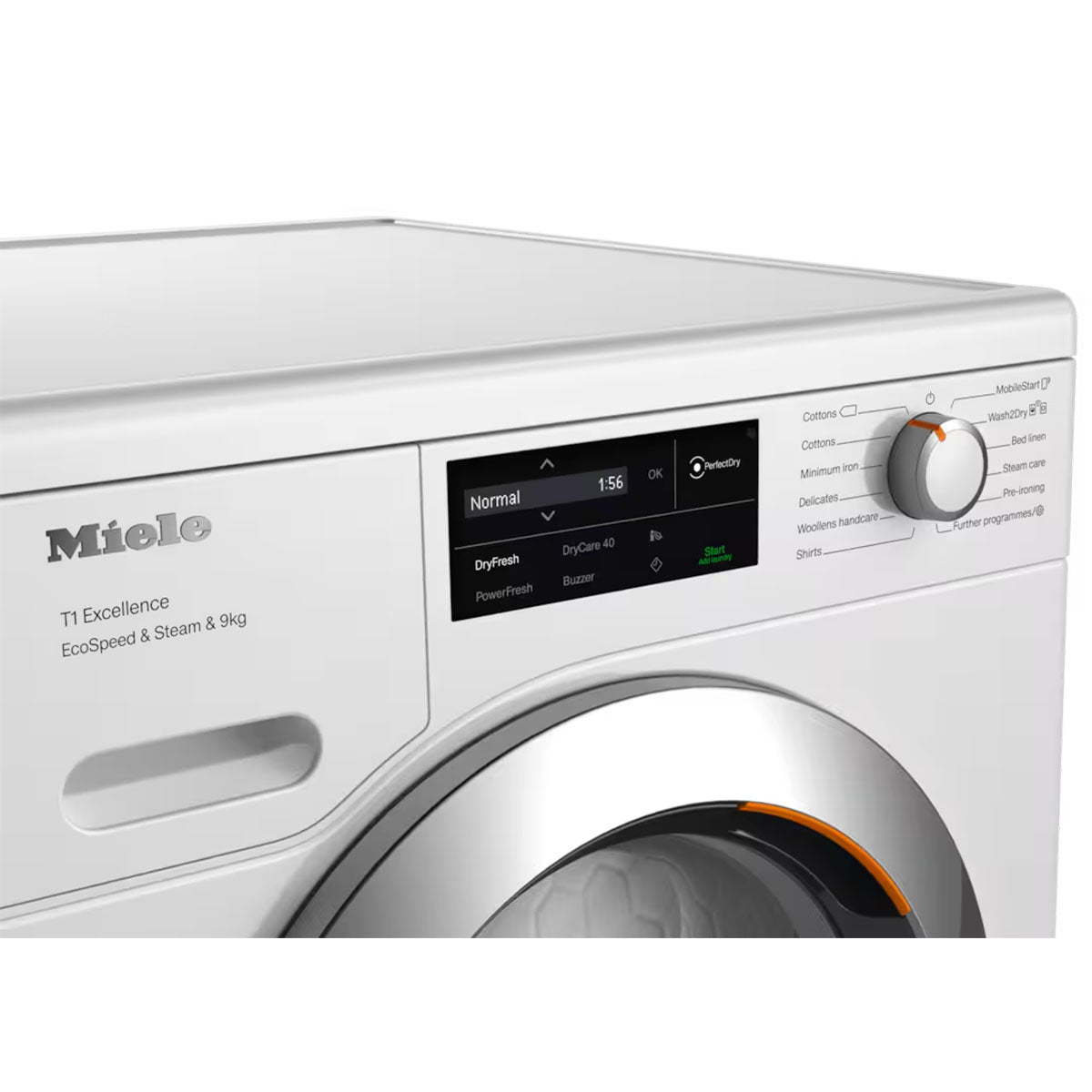 Miele TEL785WP T1 Freestanding Heat-Pump Tumble Dryer, 9Kg, With EcoSpeed & SteamCare, 59.6cm Wide - Lotus White