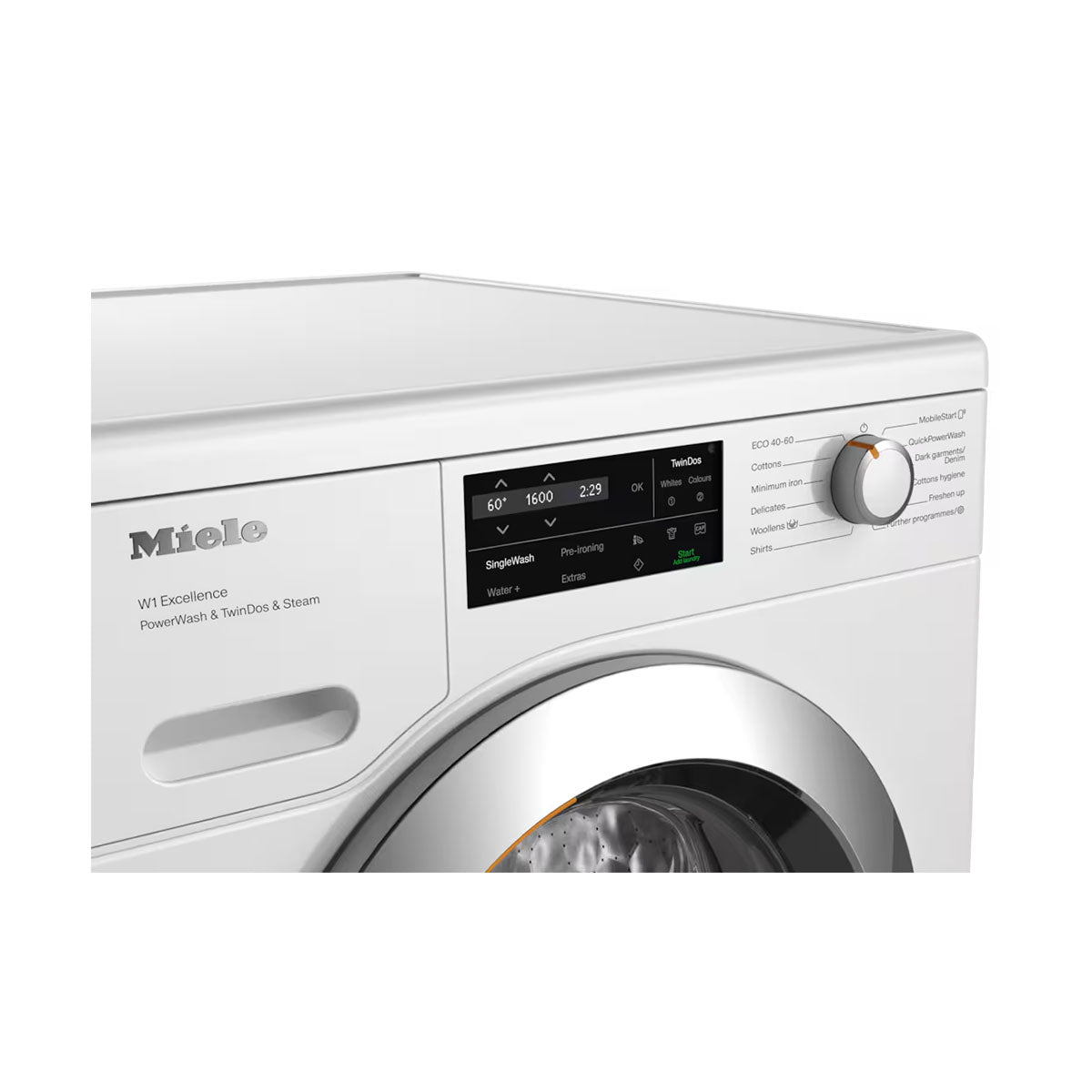 Miele WEJ885WCS W1 Chrome Edition Platinum Front-Loader Washing Machine, 9Kg, 1600 rpm, 59.6cm Wide - Lotus White