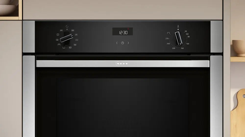 Neff B3ACE4AN3B 59.4cm Slide and Hide Built-in Electric Single Oven, Black/Stainless Steel