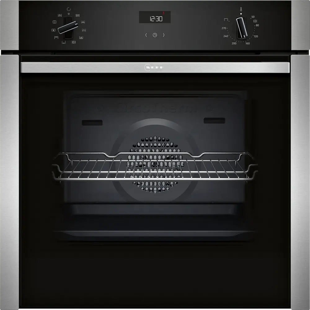 Neff B3ACE4AN3B 59.4cm Slide and Hide Built-in Electric Single Oven, Black/Stainless Steel