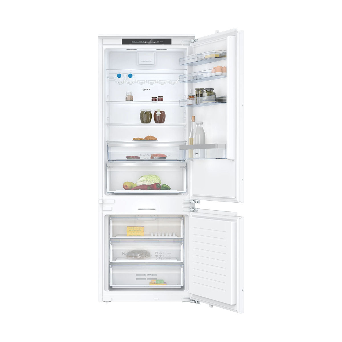 NEFF KB7966DD1G N 70 Built-In Fridge-Freezer, 284/98 Litre, Soft Close, No Frost, 70.8cm Wide - Flat-hinge