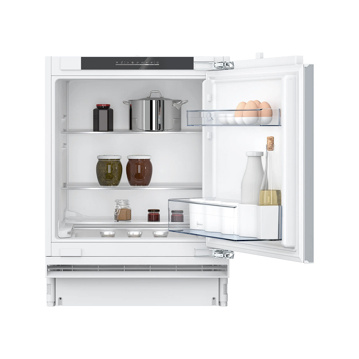 NEFF KU1212FE0G N 50 Built-Under Fridge, 134 Litre, 3 Shelves, 59.8cm Wide - Flat Hinge, Right Reversible