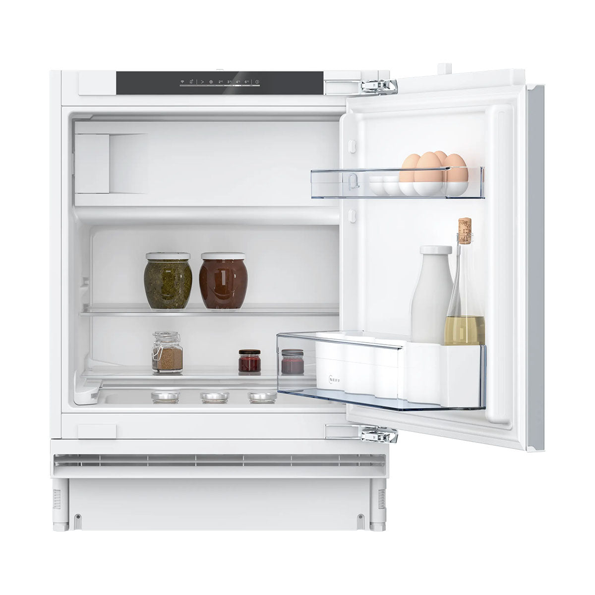 NEFF KU2222FD0G N 50 Built-Under Fridge With Freezer Section, 93 Litre, 59.8cm Wide - Flat Hinge