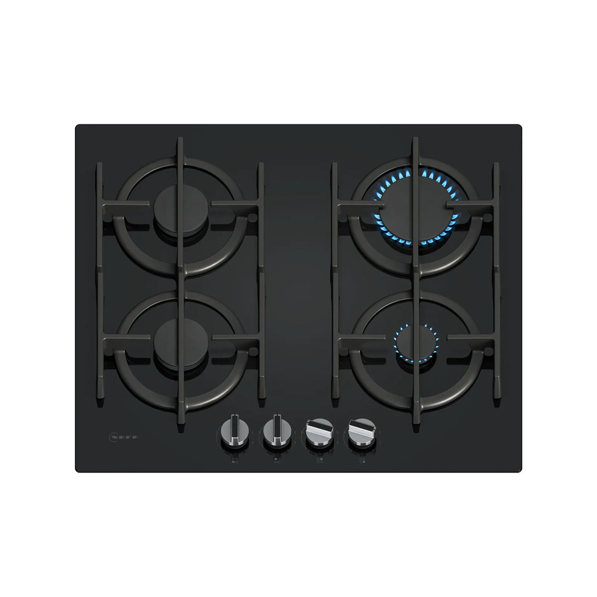 NEFF T26PIP4S0 N 70 Gas Hob, 4 Zones, Knob Ignition, 59cm Wide - Black, Tempered Glass