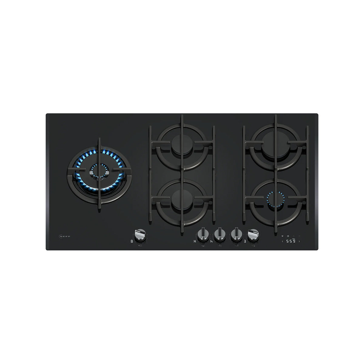 NEFF T29RHS4S0 N 90 Gas Hob, 5 Zones, Knob Ignition, 91.5cm Wide - Black, Tempered Glass