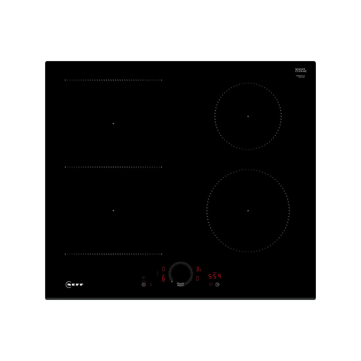 NEFF T56FHS1L0 N 70 Induction Hob, Surface Mount Without Frame, 4 Zones, Combi Zone, 59.2cm Wide - Black, Ceramic