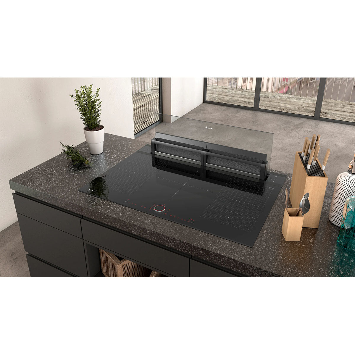 NEFF I98WMM1S7B N 90 Downdraft Hood, 300 W, 91.8cm Wide - Black, Clear Glass