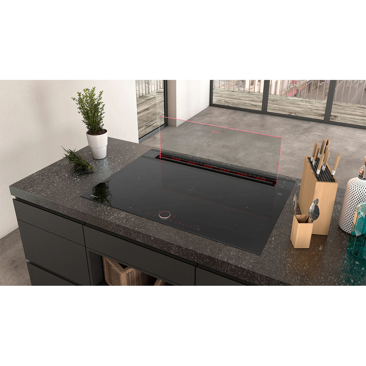 NEFF I98WMM1S7B N 90 Downdraft Hood, 300 W, 91.8cm Wide - Black, Clear Glass