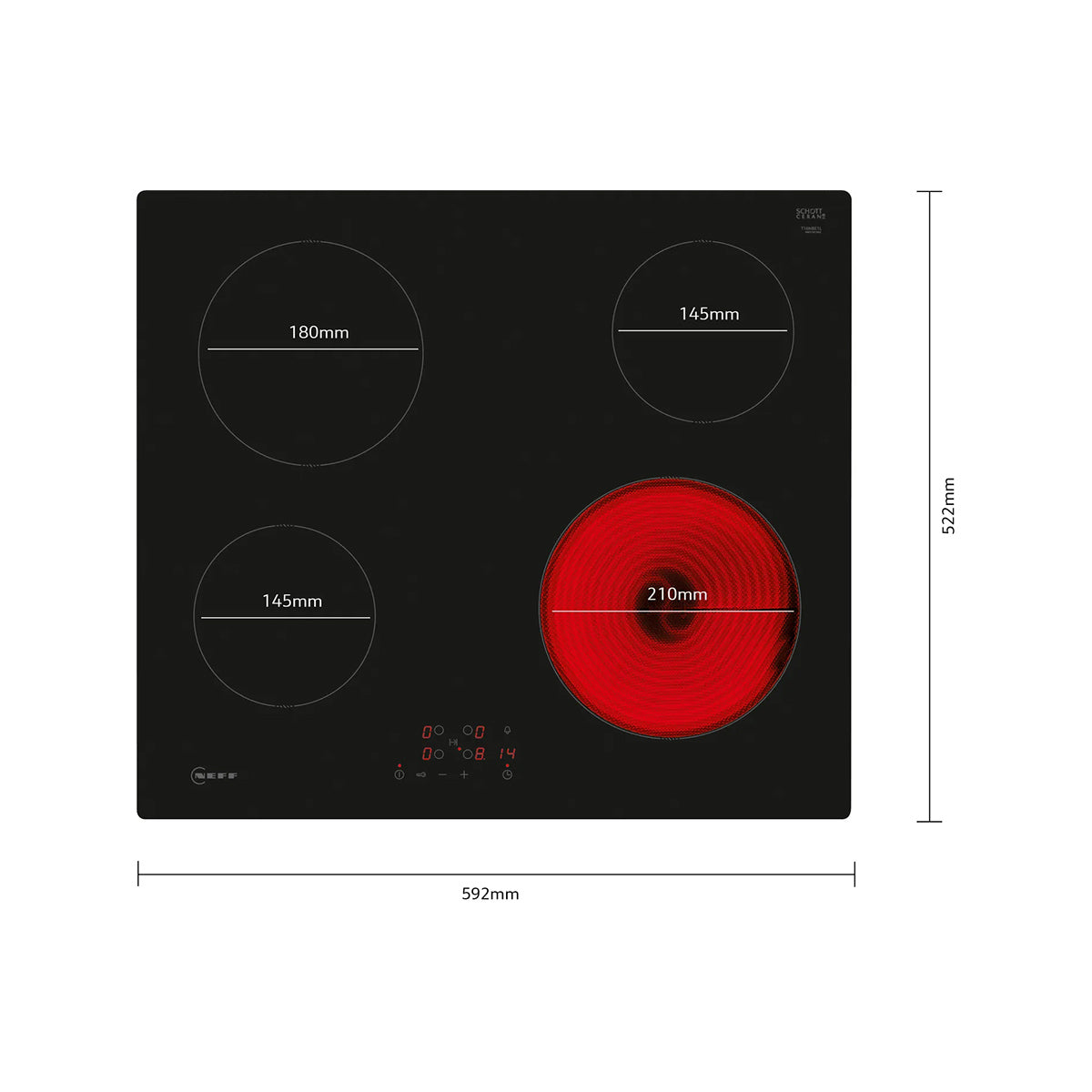 NEFF T16NBE1L N 50 Electric Hob, 4 Zones, Touch Control, Surface Mount Without Frame, 59.2cm Wide - Black, Ceramic
