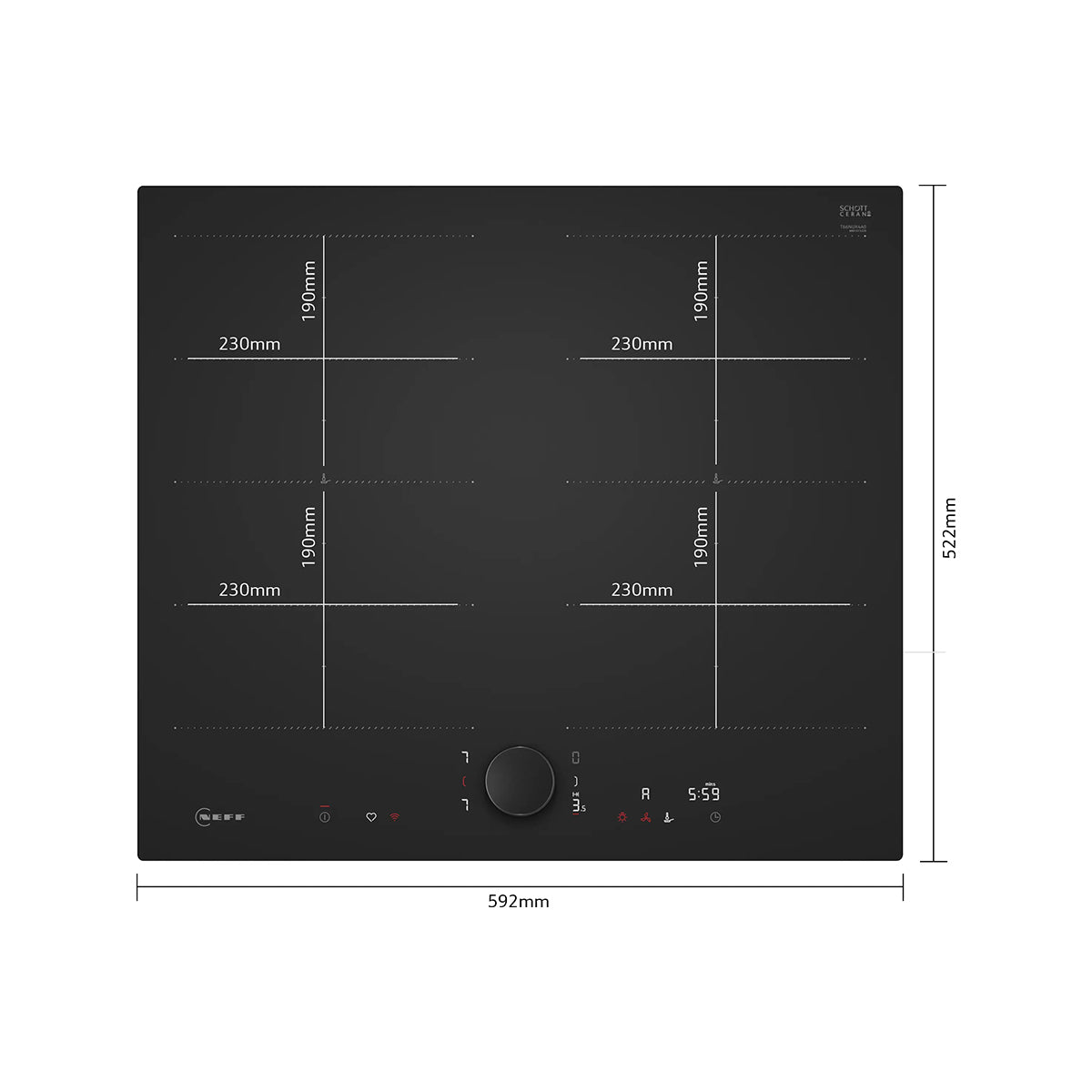 NEFF T66NUX4A0 N 90 Induction Hob, 4 Zones, Frameless, 59.2cm Wide - Matt Black