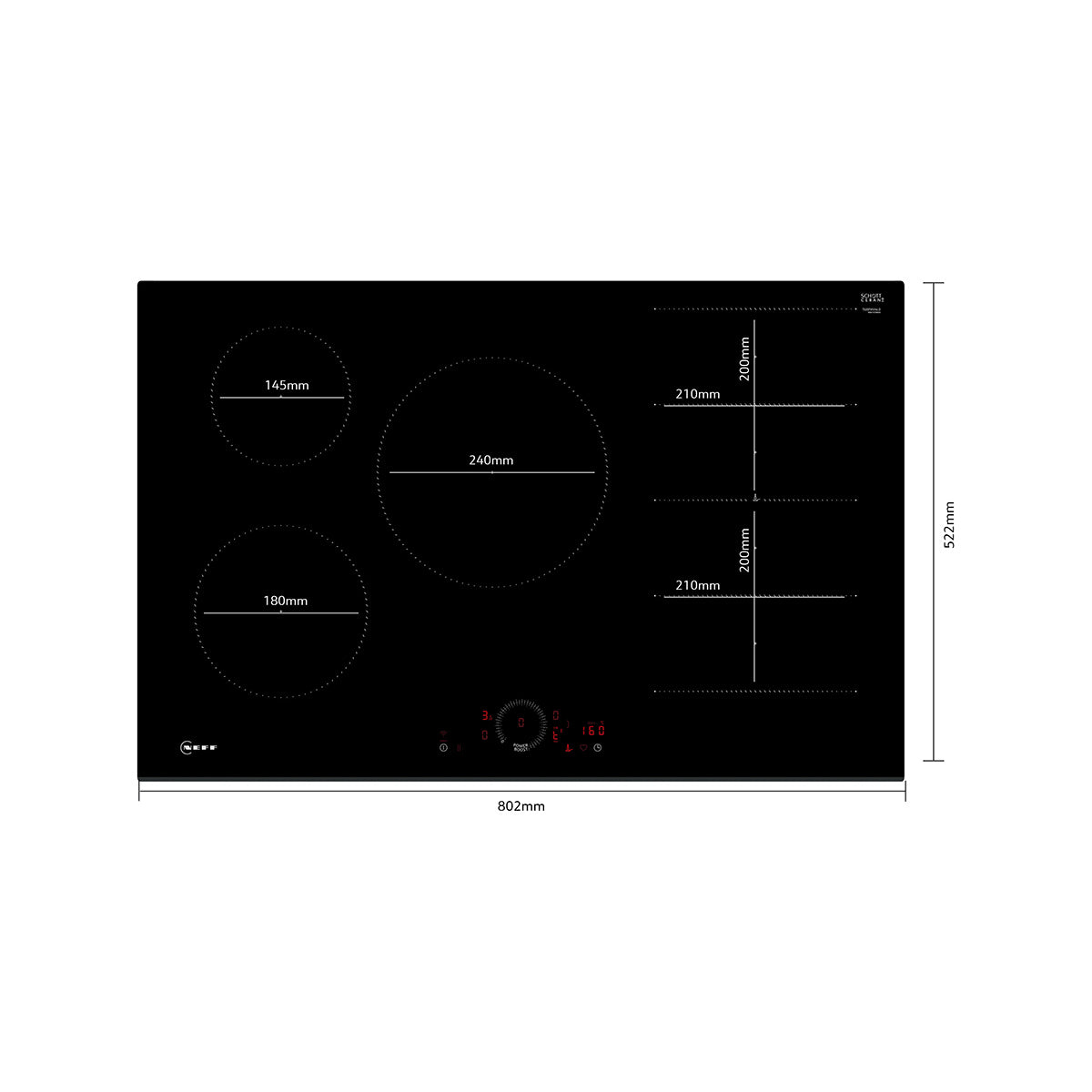 NEFF T68FHV4L0 N 70 Induction Hob, Surface Mount Without Frame, 5 Zones, 80.2cm Wide - Black, Ceramic