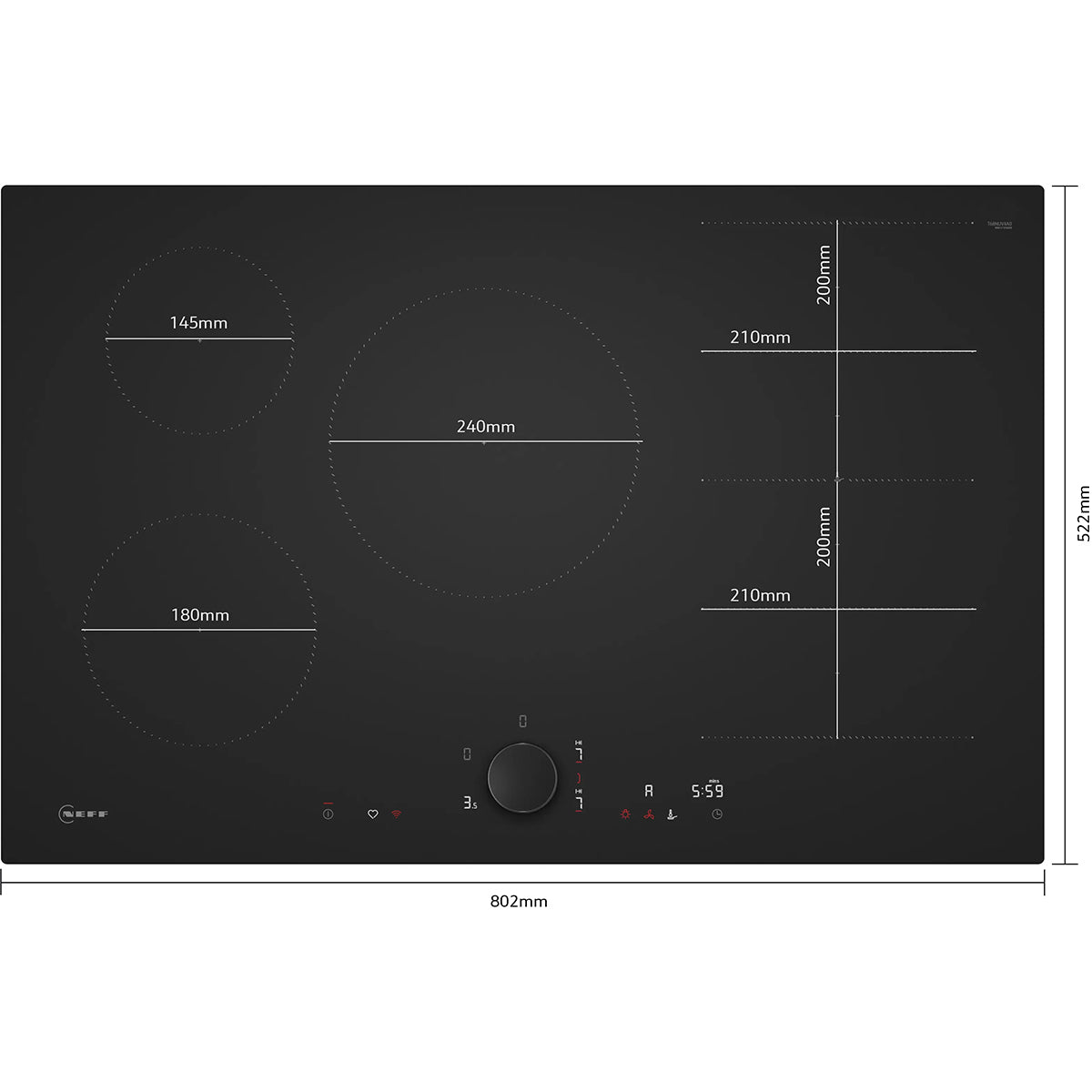 NEFF T68NUV4A0 N 90 Induction Hob, 5 Zones, Frameless, 80.2cm Wide - Matt Black