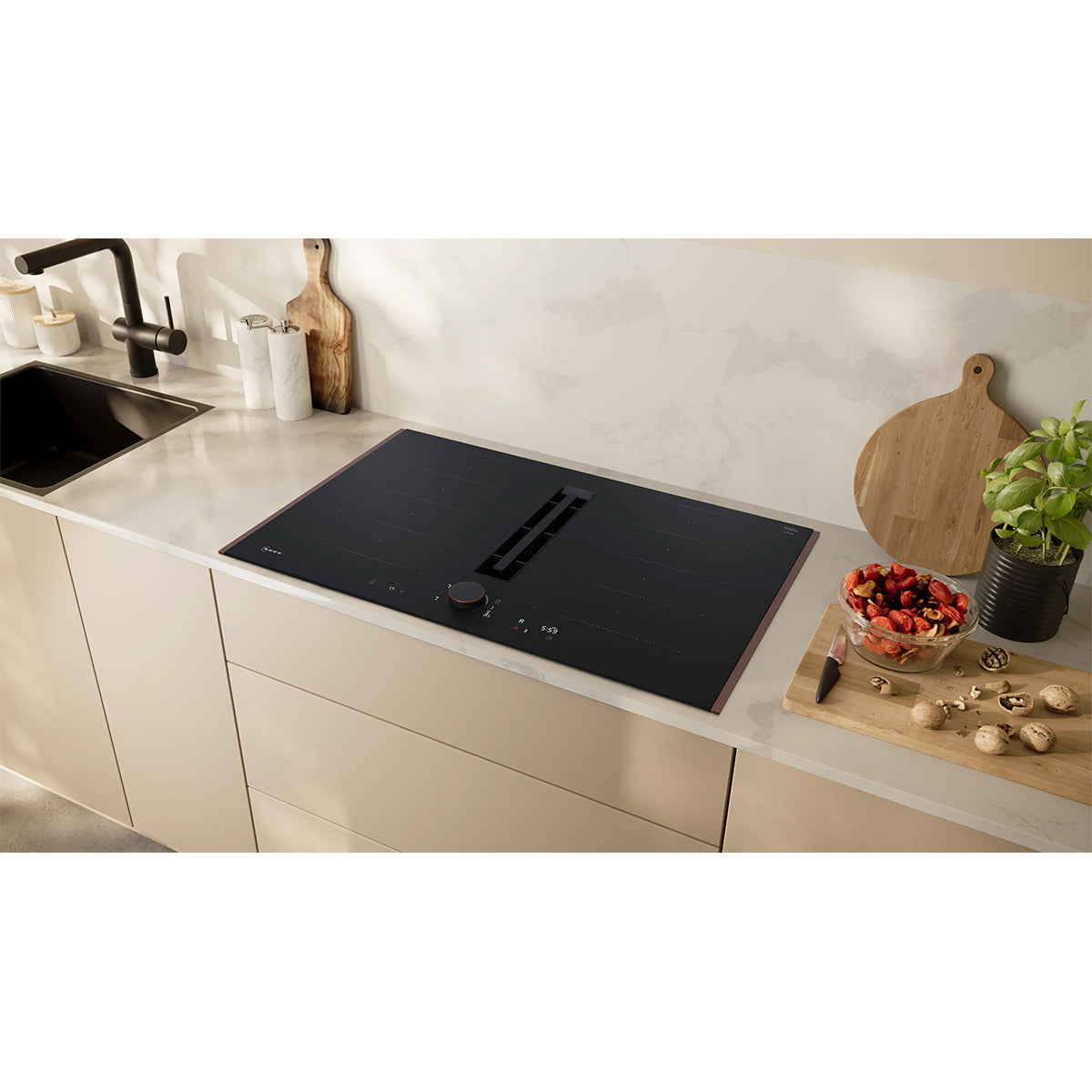 NEFF V68YYX4B0 N 90 Induction Hob With Integrated Ventilation System, Flex Design, 4 Zones, 83.4cm Wide - Matt Black