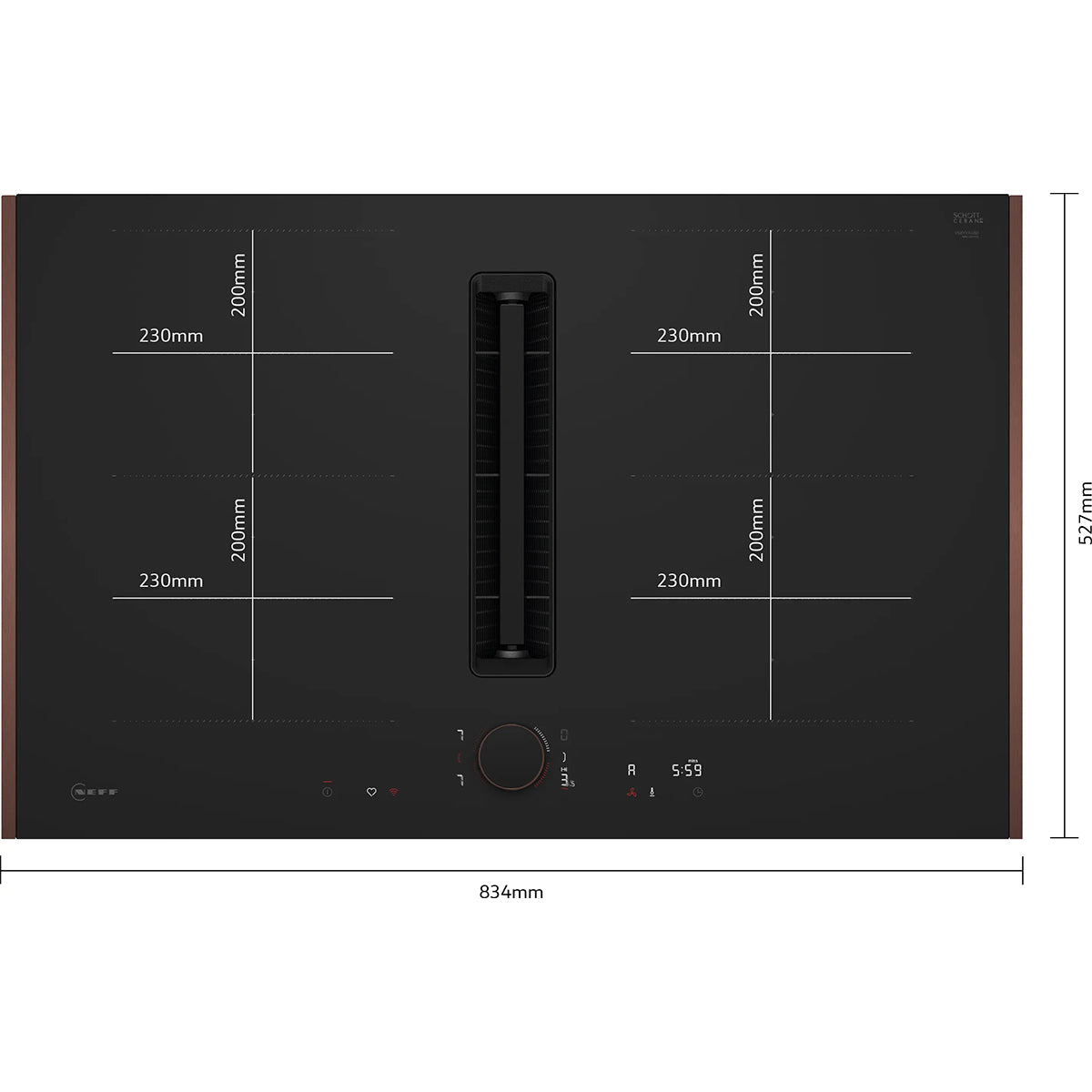 NEFF V68YYX4B0 N 90 Induction Hob With Integrated Ventilation System, Flex Design, 4 Zones, 83.4cm Wide - Matt Black