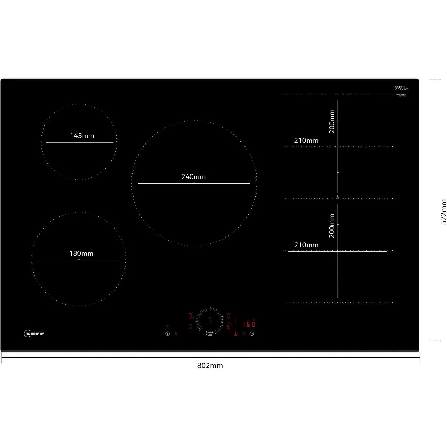 Neff T68FHV4L0 80cm 5-Zone Flex Induction Hob, Black