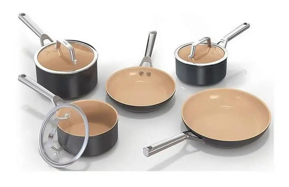 Ninja CW95000UK Ceramic Coated 5 Piece Cookware Set, Apricot & Grey