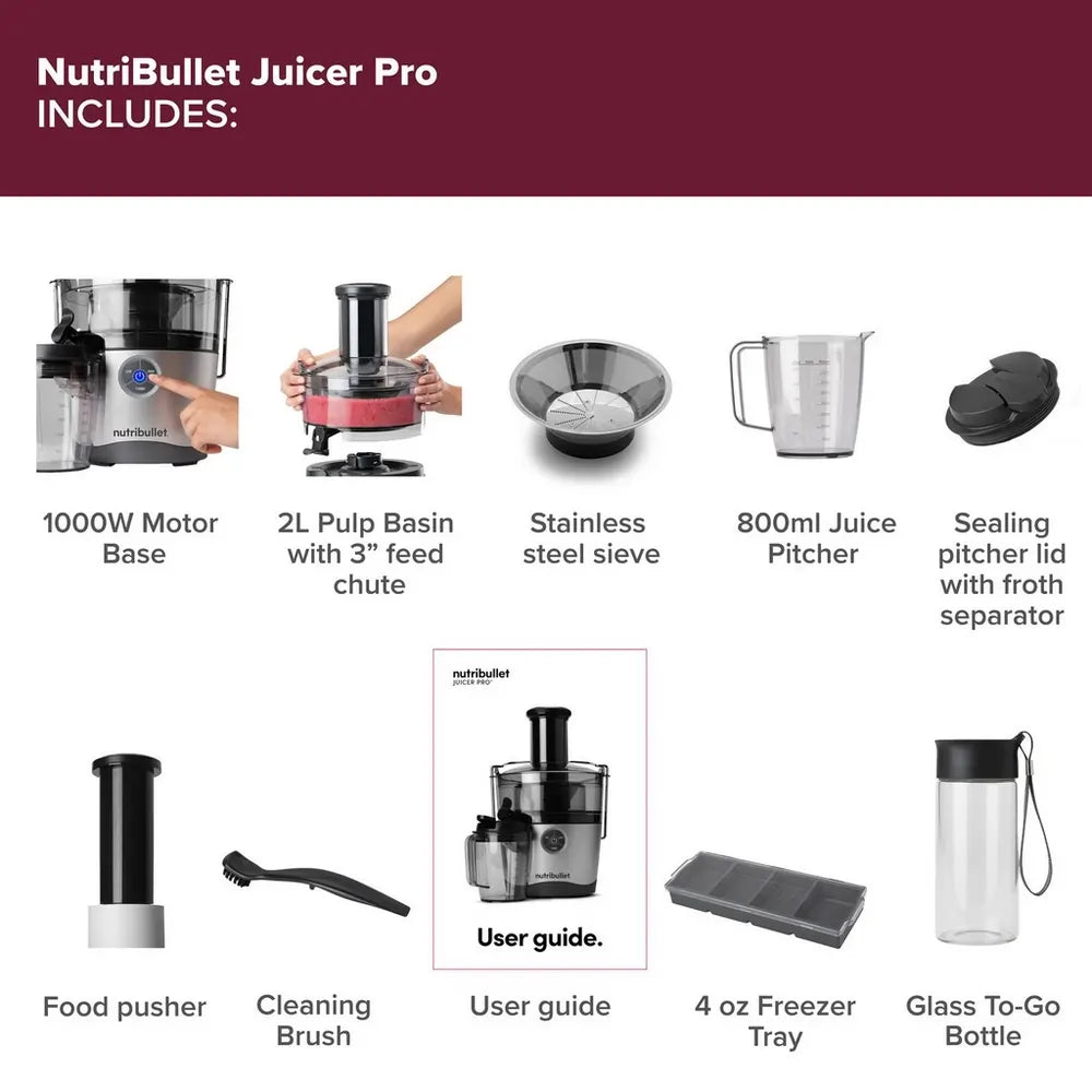 Nutribullet NBJ-200 Juicer Pro 1000W 2 Litre 3-Speed Juicer, Silver